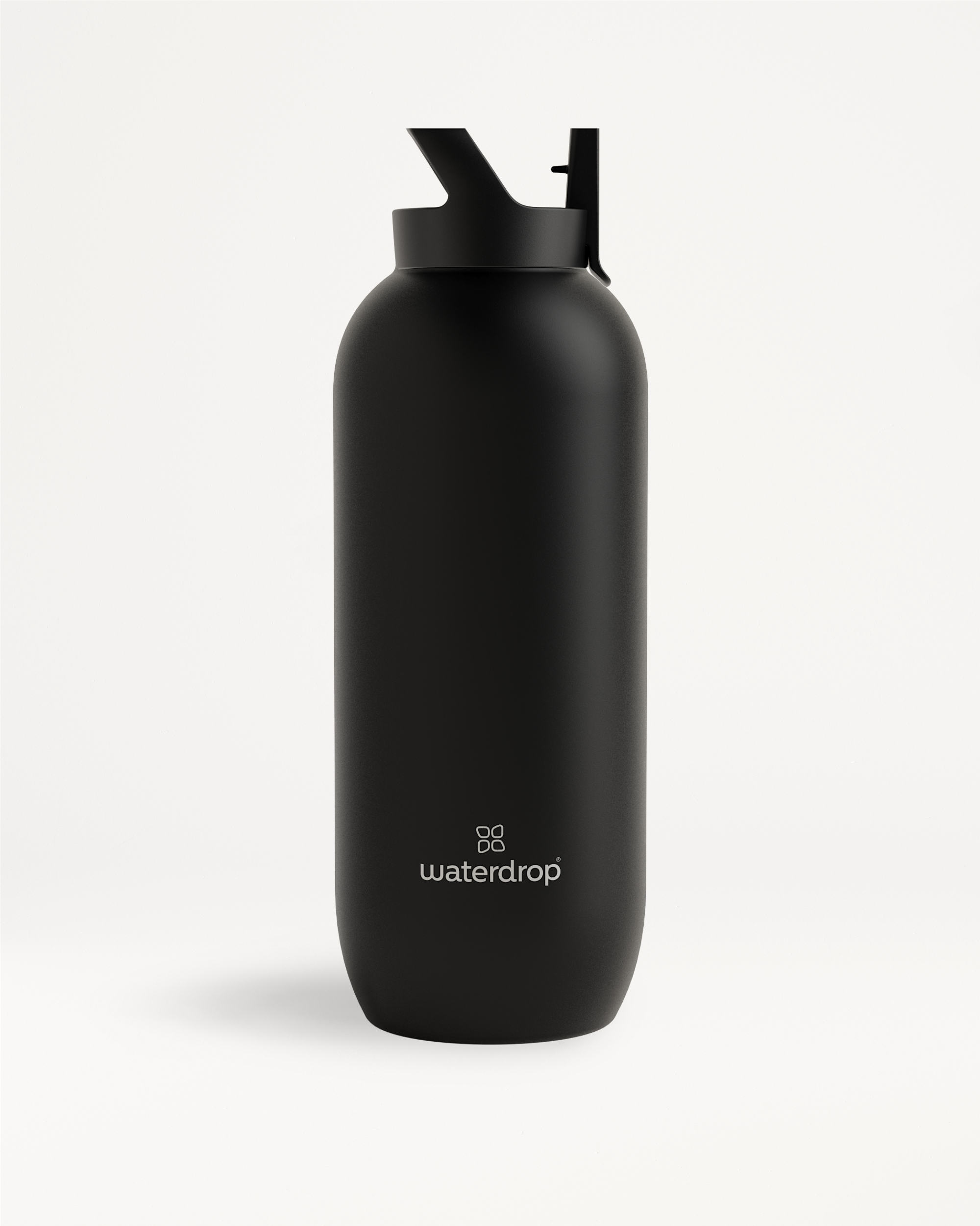 All-Purpose Thermo ? Straw Lid: Black stainless steel water bottle with a screw-on straw lid, designed for keeping drinks cold for up to 24 hours.