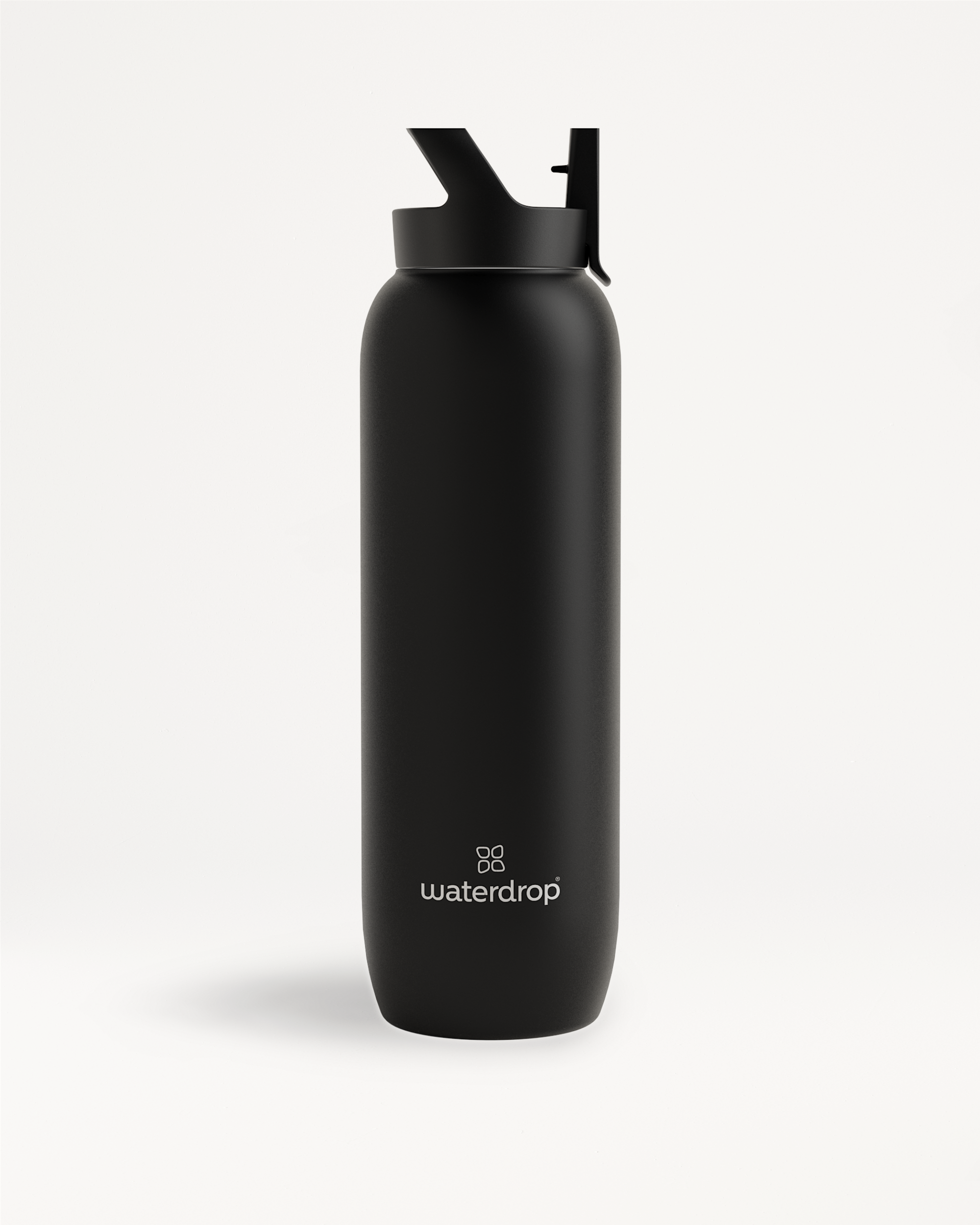 All-Purpose Thermo ? Straw Lid - Black stainless steel water bottle with a large opening and straw lid for ice-cold drinks up to 24 hours.