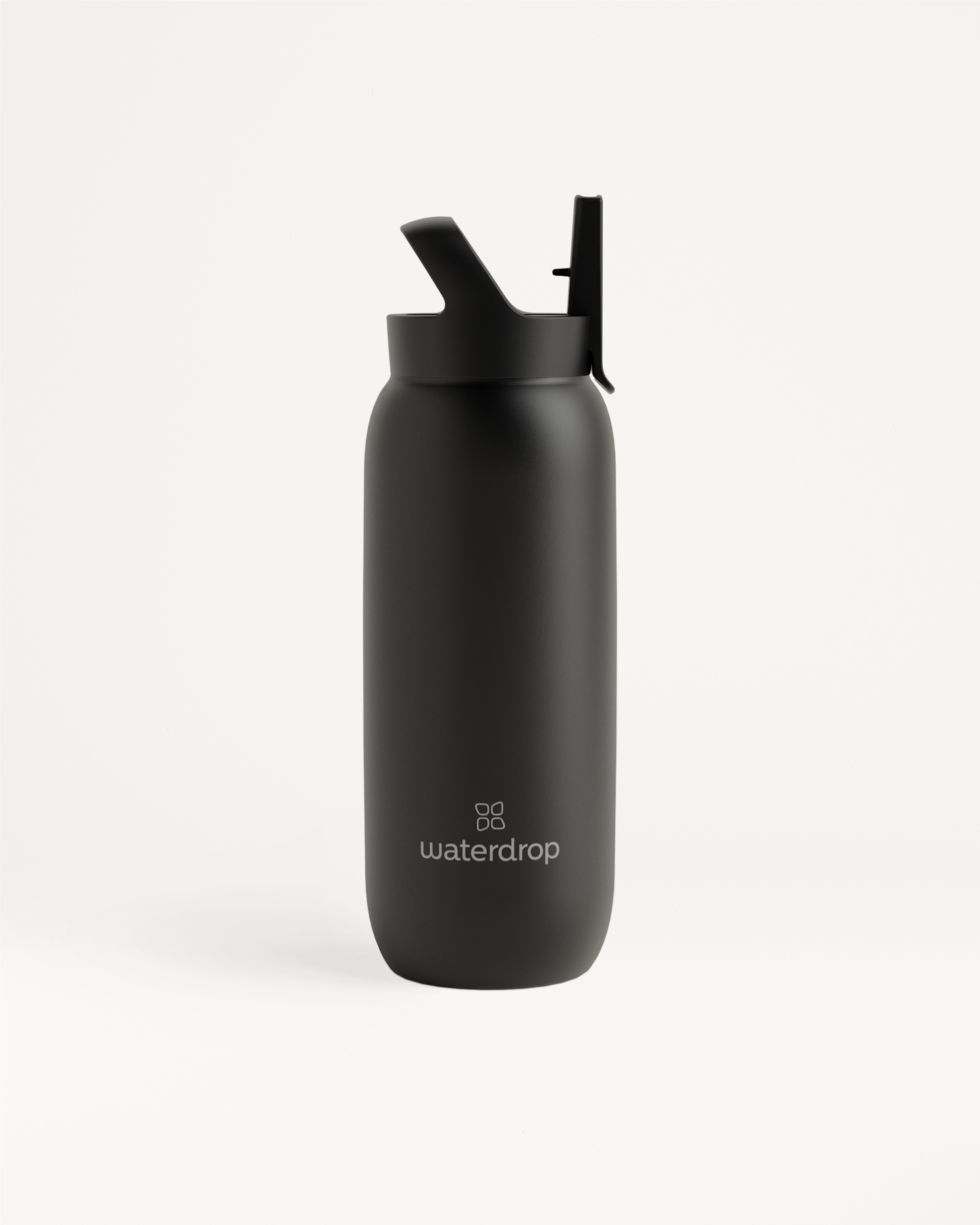 All-Purpose Thermo ? Straw Lid, a double-walled stainless steel bottle, features a large opening for ice cubes and an interchangeable straw lid.