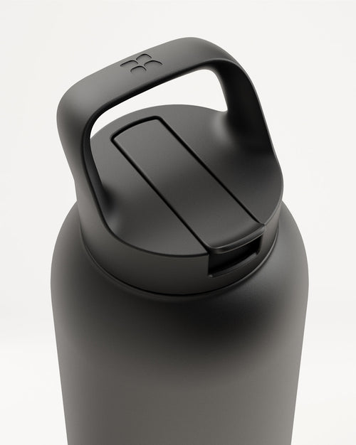 All-Purpose Thermo Straw Lid bottle, matte-black, insulated, wide lid.